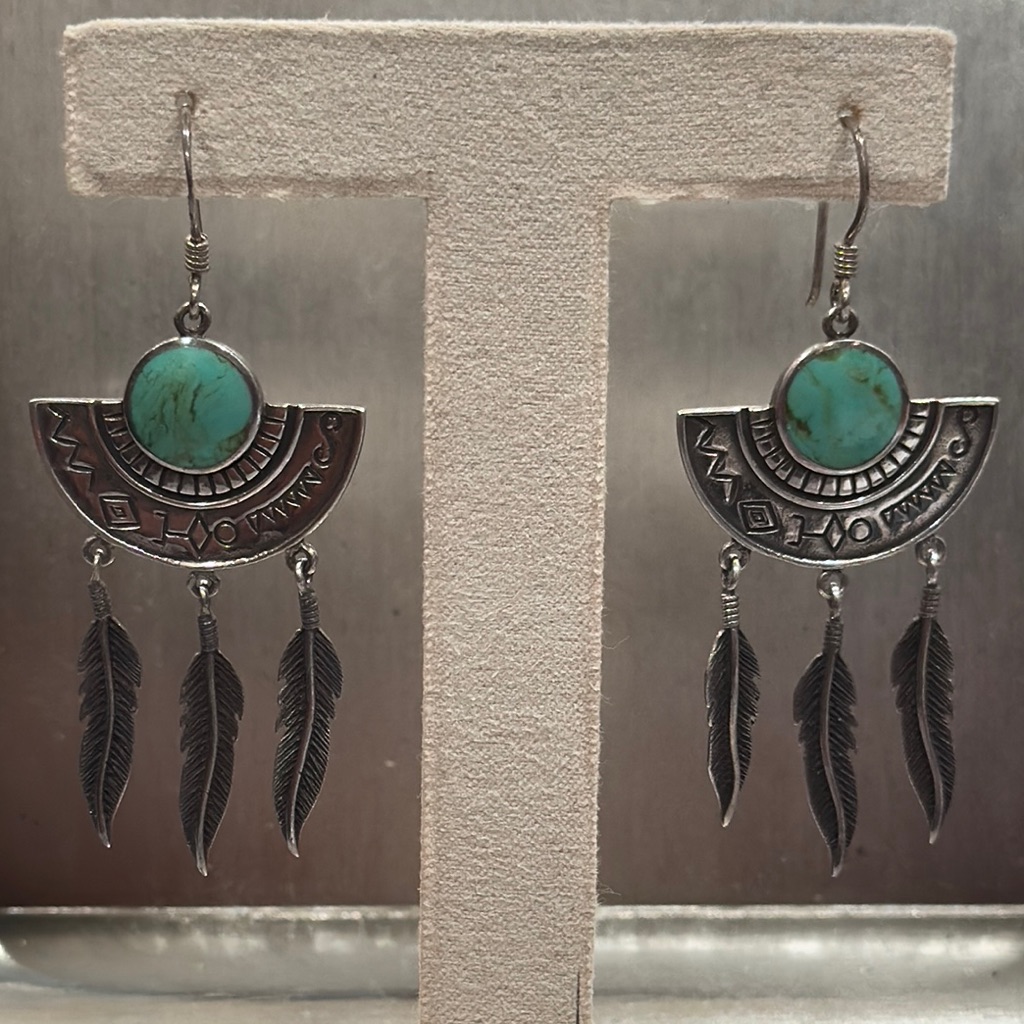 Sterling And Turquoise Feather Dangle Earrings